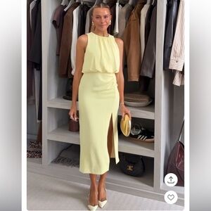NWT Zara Light Yellow Midi Dress with Slit Ruched maxi viral blogger
